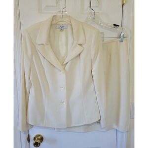 Le Suit Essentials Cream 2 Piece Skirt Suit Set Petite 12P Blazer Pencil Skirt